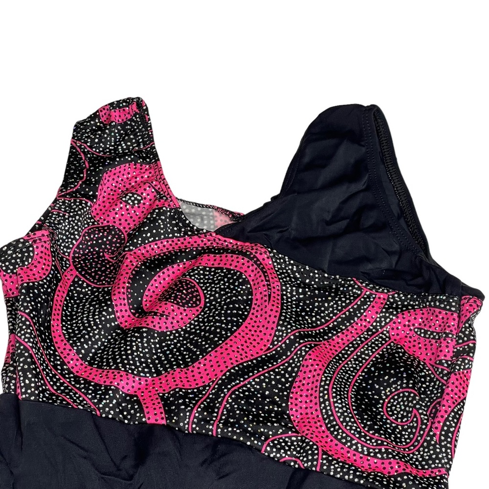 GK Elite Gymnastics 𖤐 Print Training Leotard 𖤐 Black Pink Silver Spanglez 𖤐 S - Picture 10 of 16